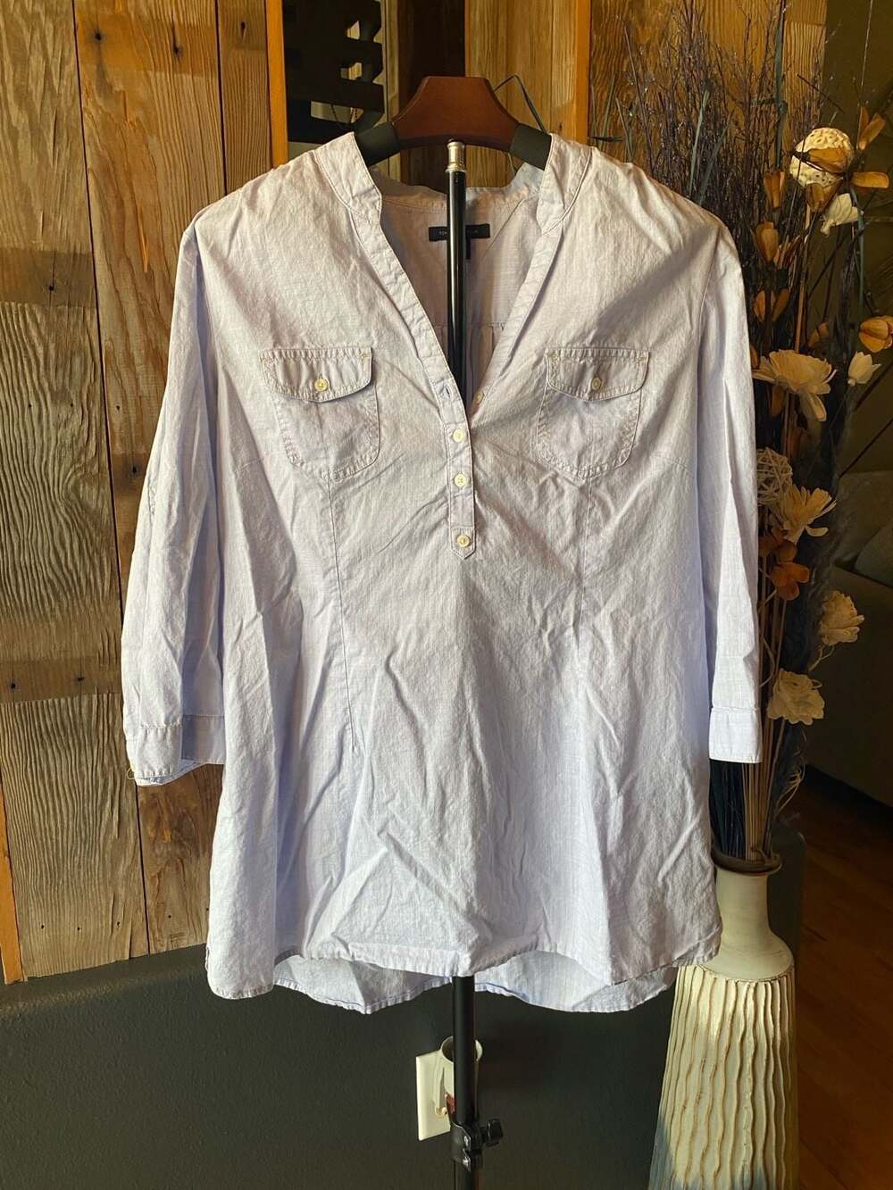 Tommy Hilfiger Women's Tunic Top,Size L, Pale Blue, Button Front, Relaxed Fit